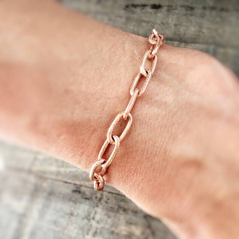 Etched Paperclip Link Copper Bracelet Chain, Adjustable Bracelet or Anklet