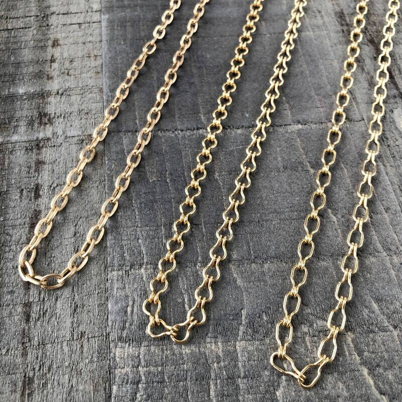 Gold Necklace Chain Solid Brass, Custom Large Gold Brass Cable Chain with Artisan Clasp, Adjustable Long Neckace