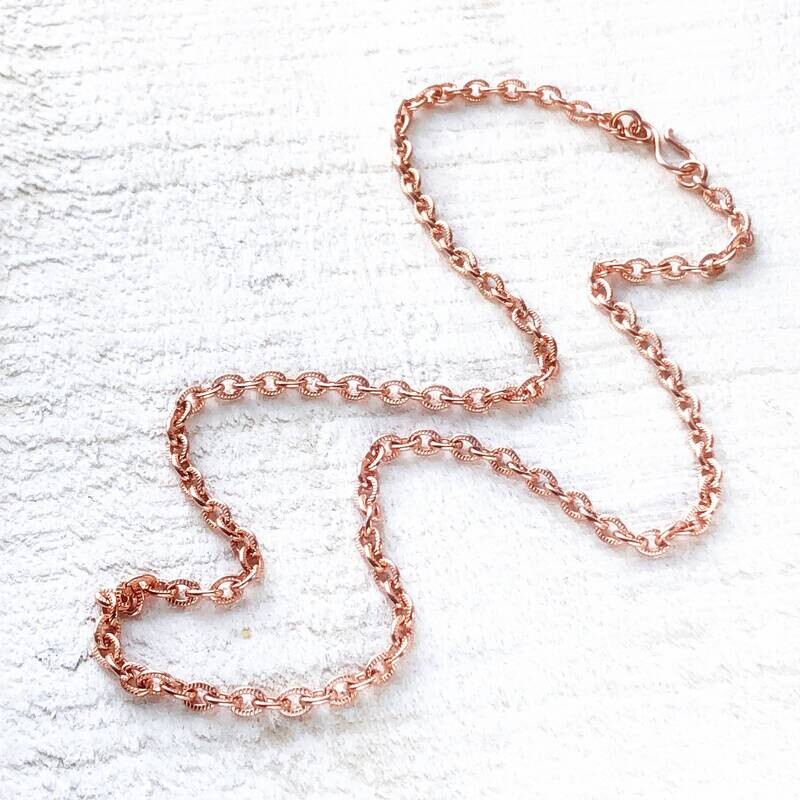 Small Copper Necklace Textured Chain, Petite Etched Copper Chain Custom Length Chain with Artisan Clasp, Solid Copper Texture Cable Chain