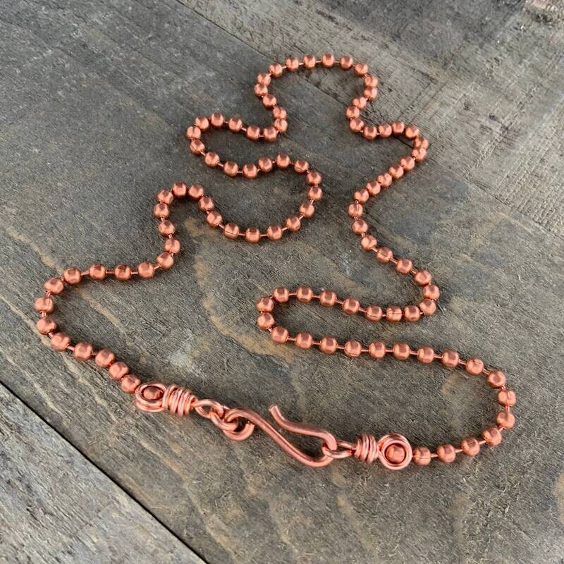 Copper Necklace Chain, 3.2mm Faceted Ball Chain with Artisan Clasp