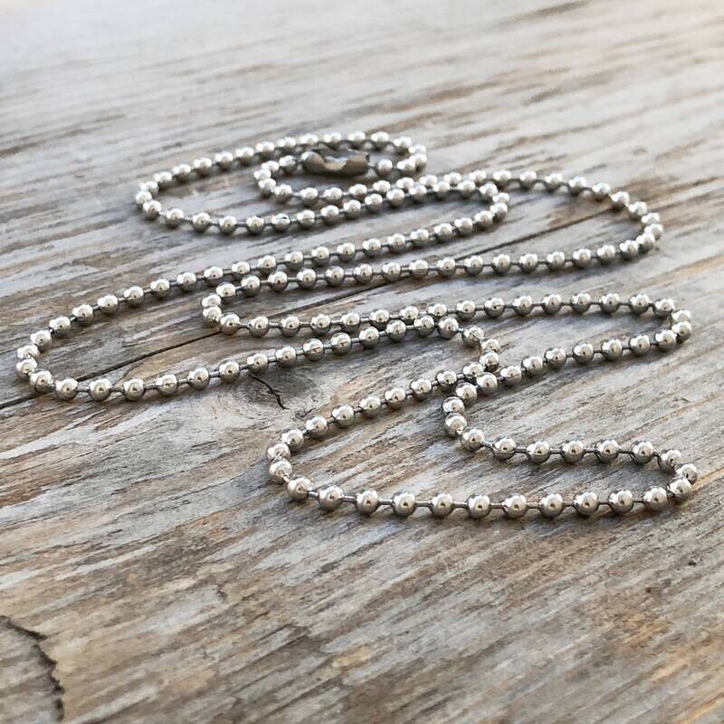 Stainless Steel Ball Chain Necklace, Long Finished BallChain 2.4mm Silver Alternative Dog Tag Chain
