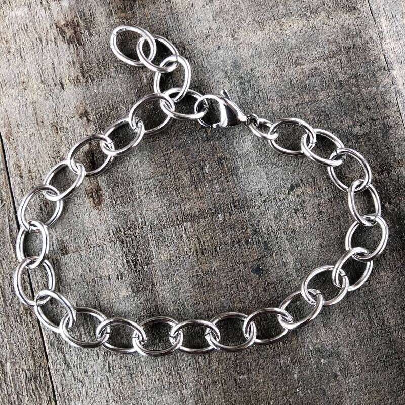 Large Stainless Steel Bracelet with Lobster Clasp, Adjustable Silver Color Chain Custom Length Bracelet Anklet, Charm Bracelet Chain