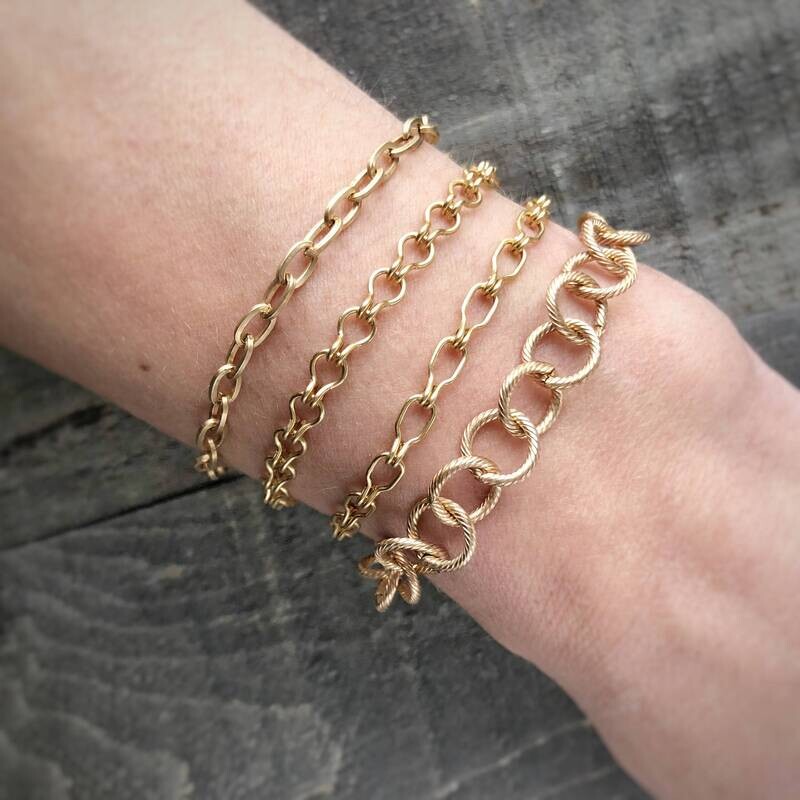 Gold Brass Bracelet Chain, Handmade Solid Brass Adjustable Bracelet, Custom Artisan Mens Womens Theirs, Gold Color, Cable Chain Anklet