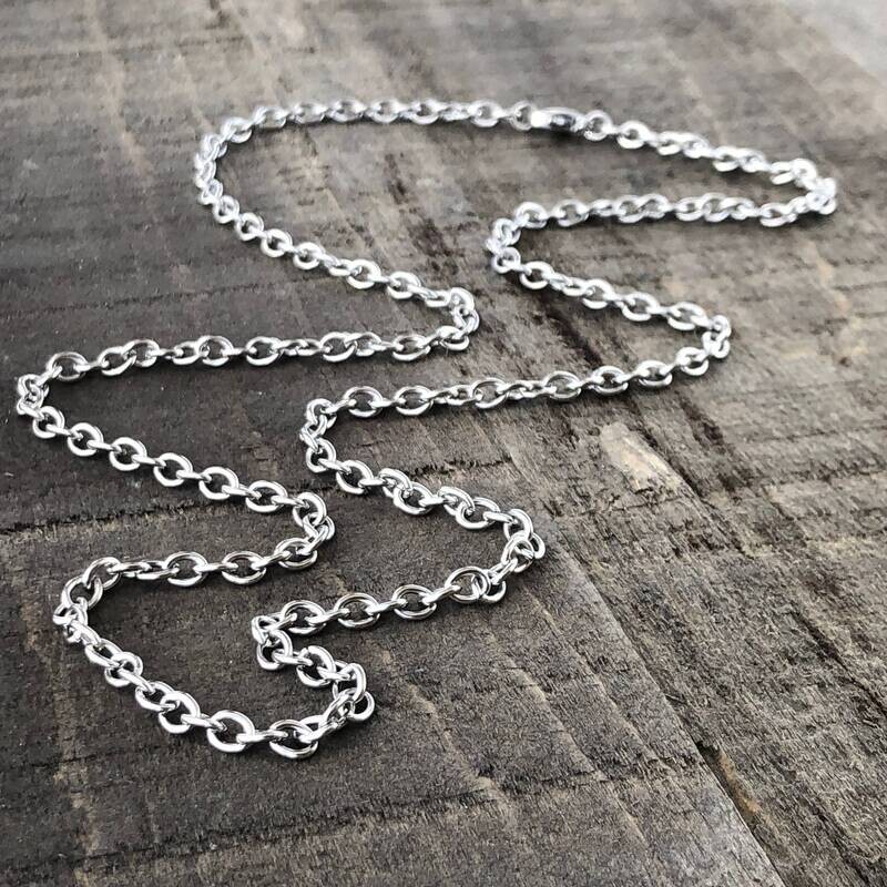 Adjustable Stainless Steel Necklace 3.7mm Small Cable Chain with Lobster Clasp