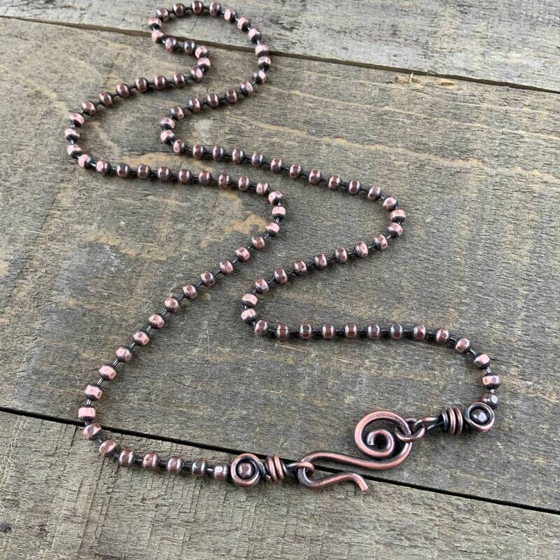 Oxidized Copper Necklace Chain, 3.2mm Faceted Ball Chain with Artisan Clasp