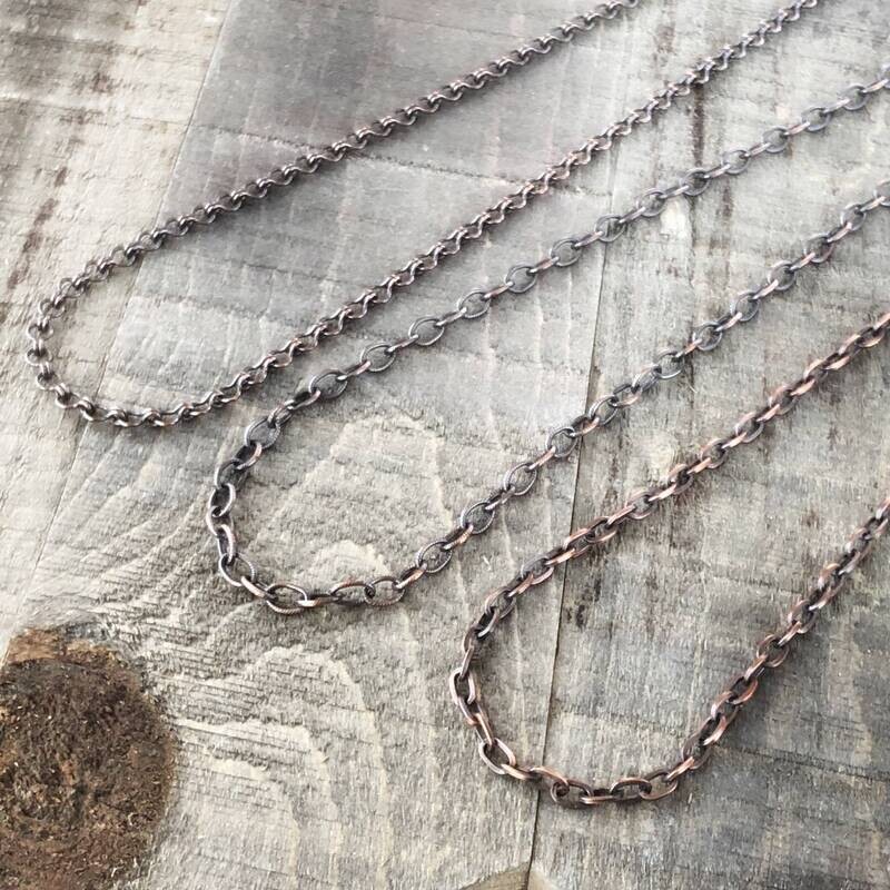 Oxidized Copper Necklace Chain, Solid Copper Chain Adjustable Custom Length Chain with Artisan Clasp, Antiqued Pure Copper, Handmade
