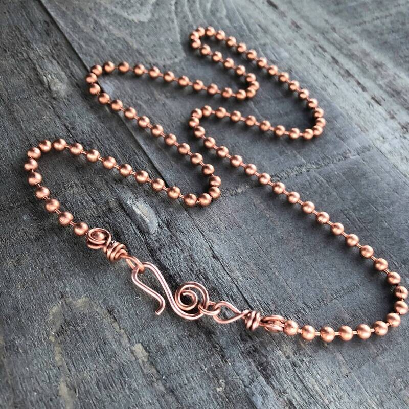 Large Copper Necklace Chain, 4.5mm Ball Chain with Artisan Clasp