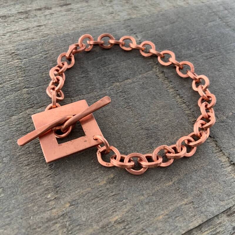 Square Toggle Copper Bracelet Chain, Artisan Chunky Pure Copper Square Wire Cable Chain Bracelet, Genuine Copper