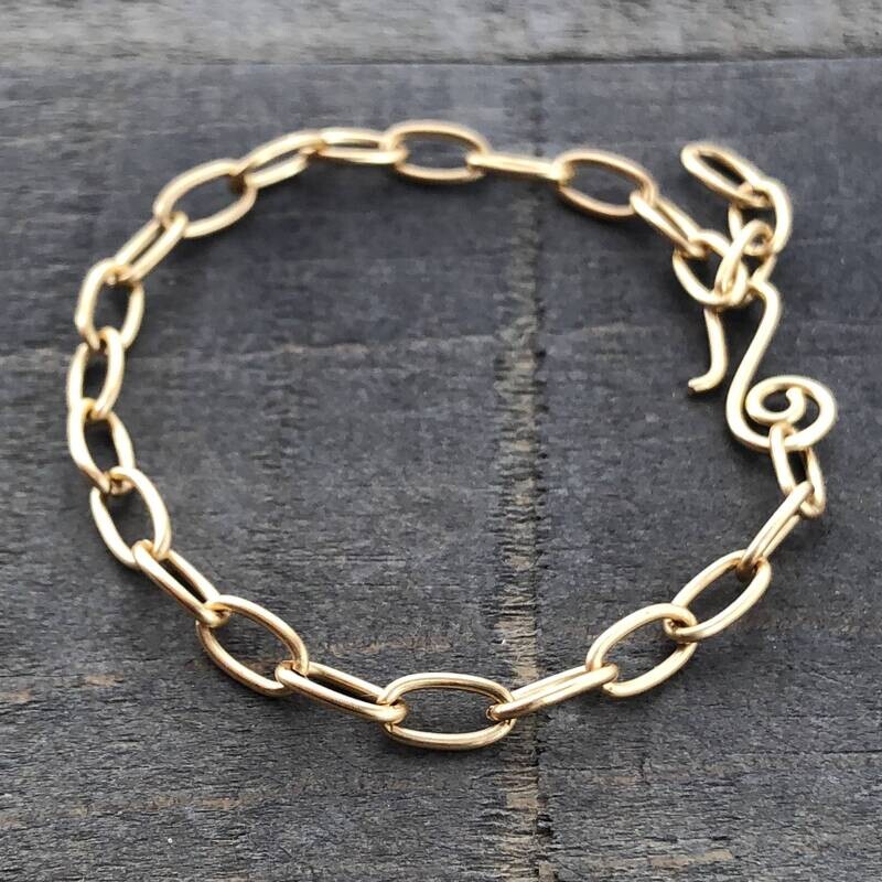 Gold Brass Adjustable Bracelet Chain, Paperclip Link Bracelet or Anklet