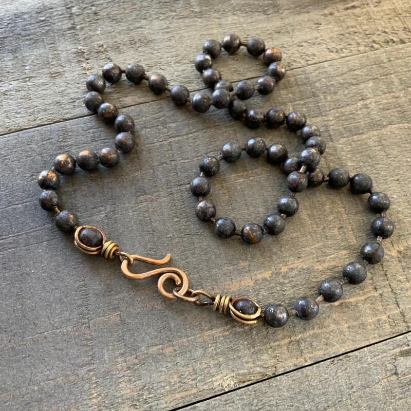 Antiqued Brass Chunky Necklace Chain with Artisan Clasp, 6mm Ball Chain