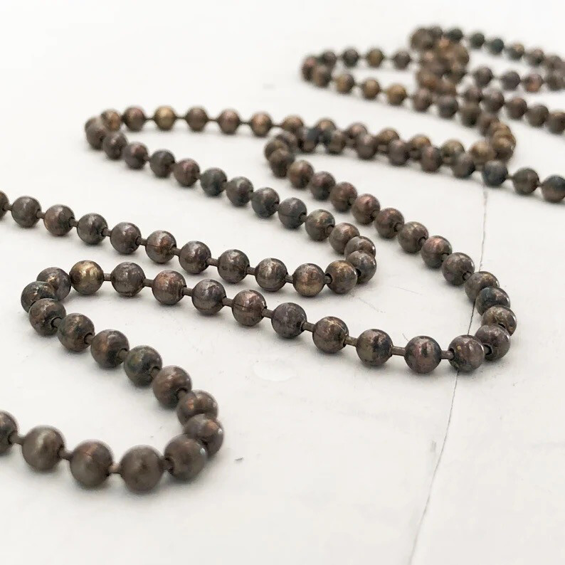 4mm Antiqued Solid Brass Ball Chain with End Connector, Large Necklace Chain