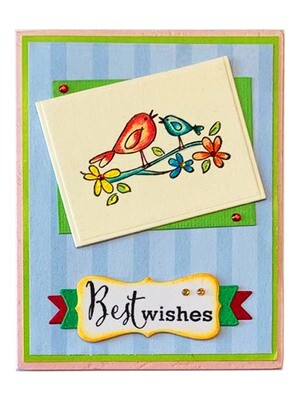 Best Wishes Card Birds Blue Pink