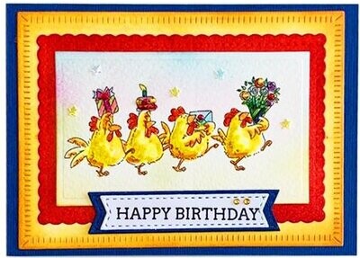 Happy Birthday Card The Three of Chickens Yellow Blue