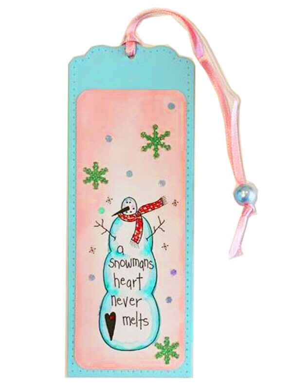 Christmas Bookmark Snowman Snowflake Pink Blue