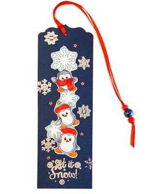Christmas Bookmark Little Penguins Snowflake