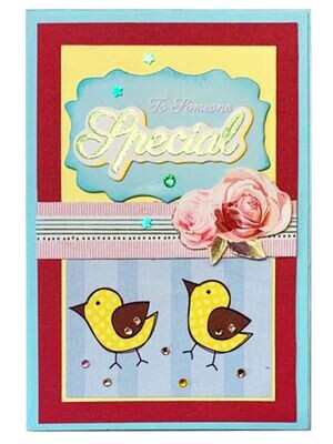 Gift Card Holder Birds and Roses Blue