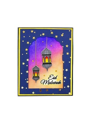 Eid Mubarak Card Stars Lantern