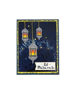 Eid Mubarak Card Pattern Lantern Black