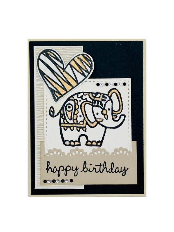Happy Birthday Elephant Black Beige Theme