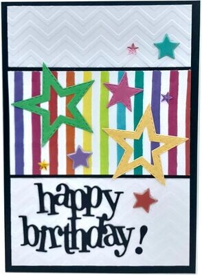 Happy Birthday Black and White with Multi-Color Stars