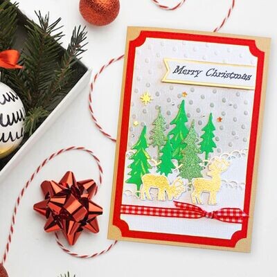 Christmas Greeting Card Merry Christmas Deer Tree White