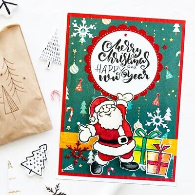 Christmas Card Santa Claus Red Green