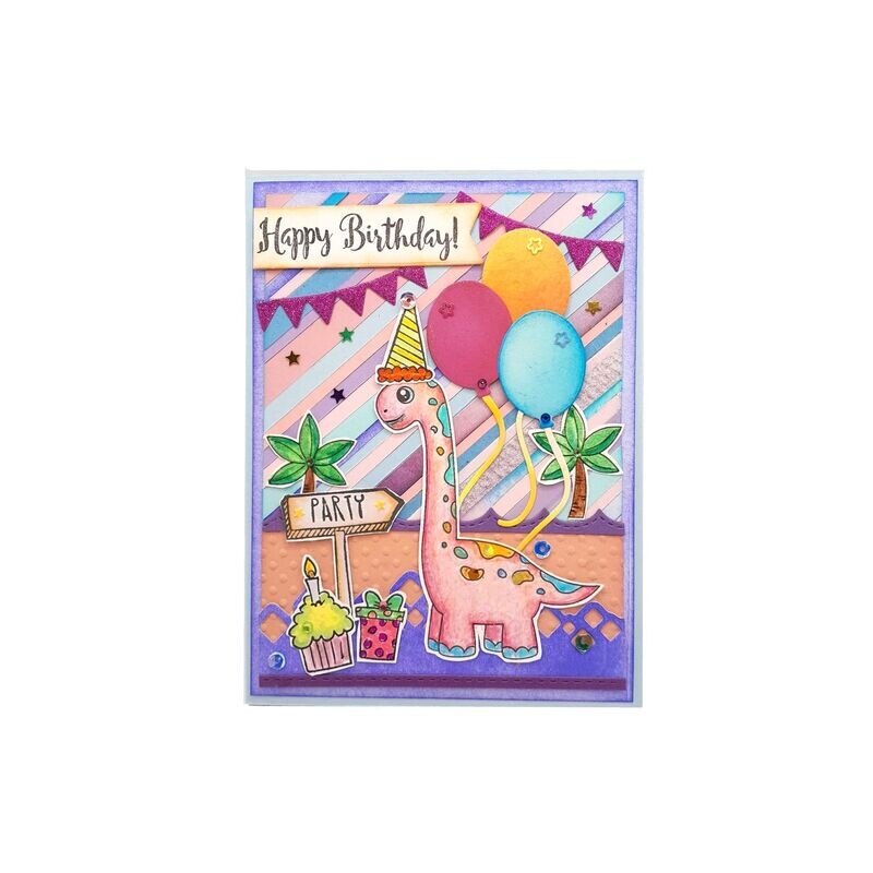 Happy Birthday Cute Dinosaur Purple Theme