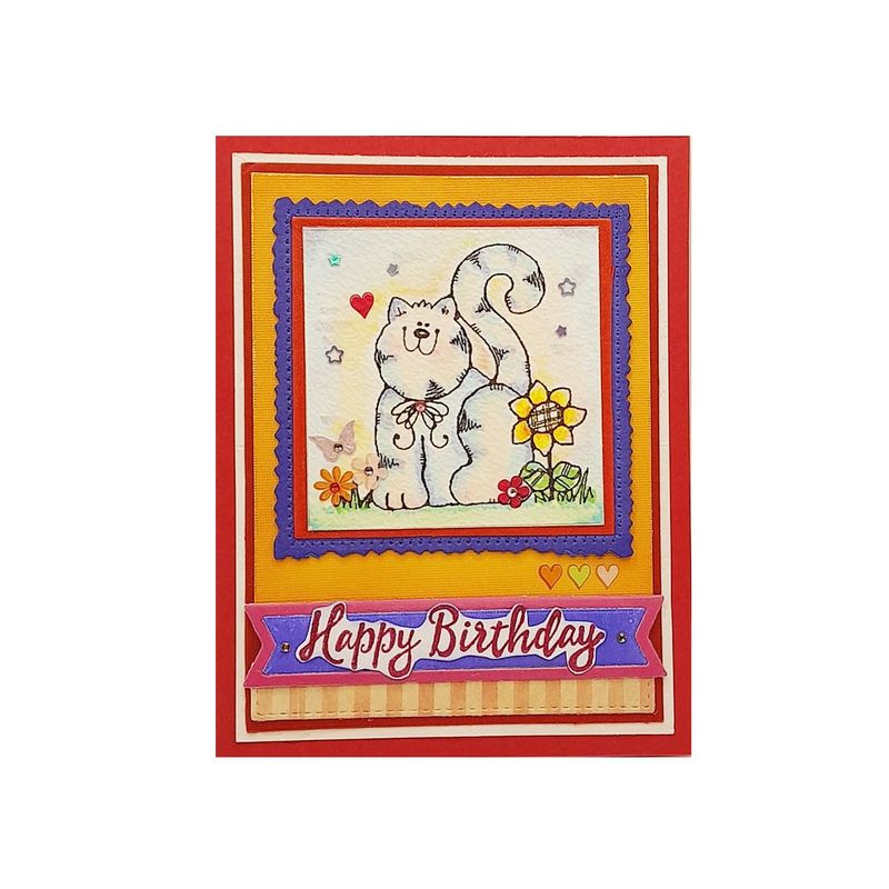 Cat with Flowers Happy Birthday
