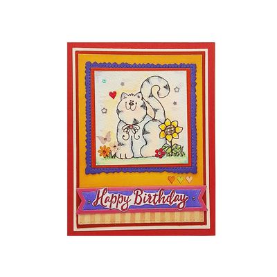 Cat with Flowers Happy Birthday