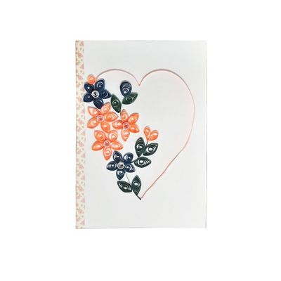 Floral Pink Heart Quilling Greeting Card