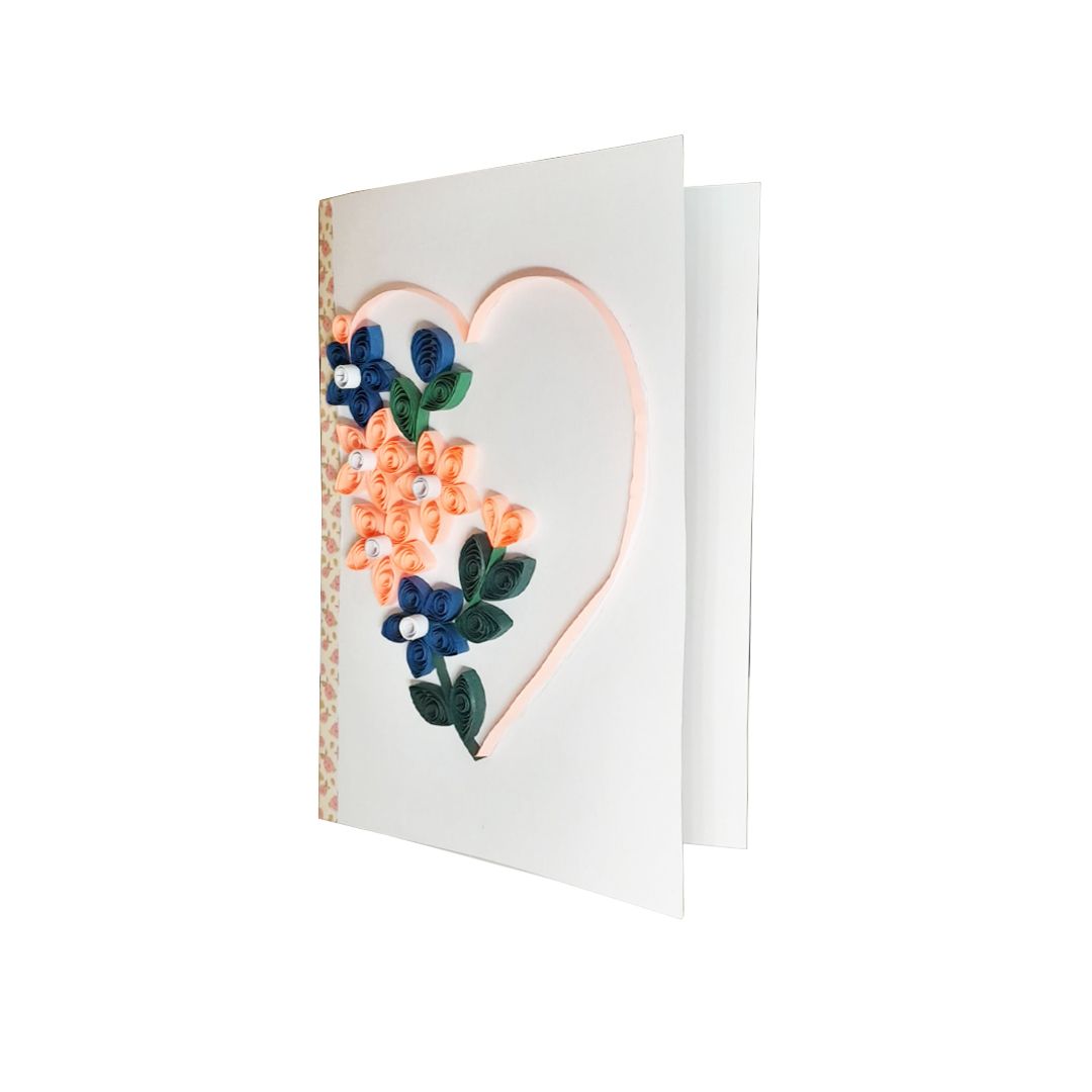 Floral Pink Heart Quilling Greeting Card
