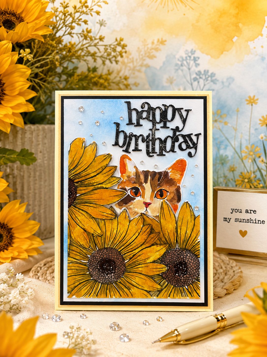 Little Cat loves Sunflowers