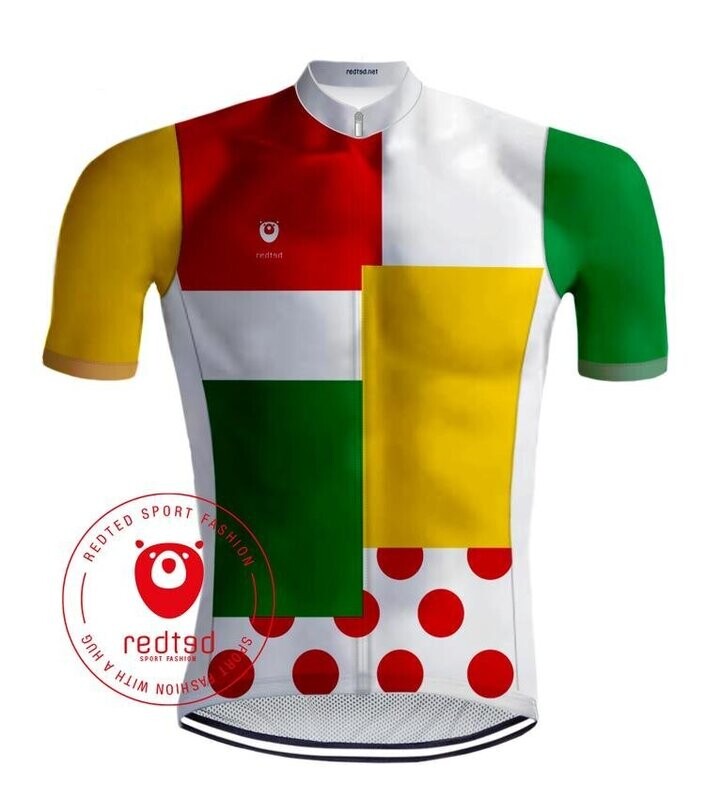 RETRO WIELERSHIRT LAPJESTRUI VEELKLEURIG - REDTED