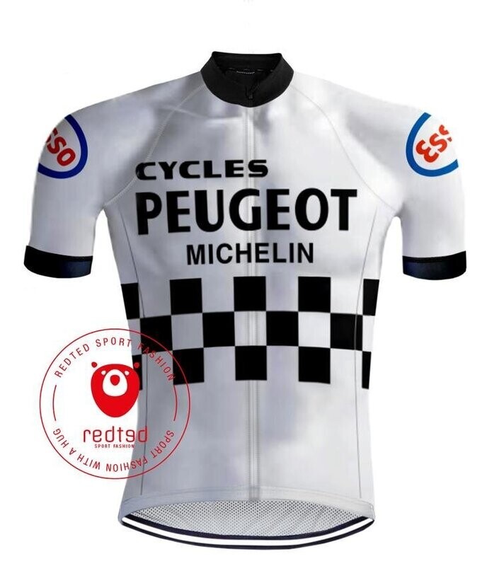 RETRO WIELERSHIRT PEUGEOT WIT/ZWART - REDTED