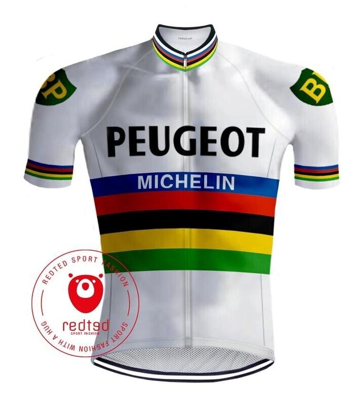 RETRO WIELERSHIRT PEUGEOT REGENBOOG - REDTED