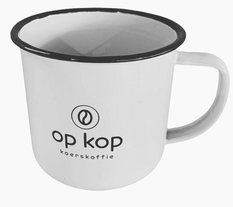 Onbreekbare mok "Op Kop" koerskoffie