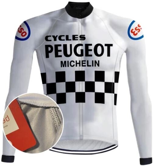 RETRO WIELERSHIRT lange mouwen PEUGEOT WIT ( REDTED)