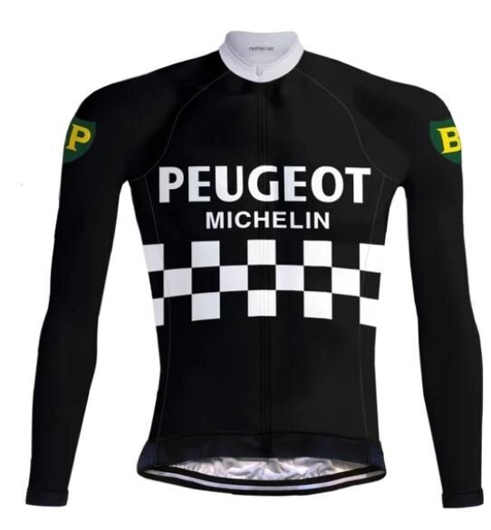 RETRO WIELERSHIRT lange mouwen PEUGEOT ZWART( REDTED)