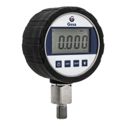 Manómetro digital Gesa alta precisión diámetro 80 mm con pantalla retroiluminada y protector de goma