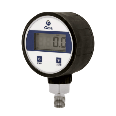 Manómetro digital Gesa precisión 1%  diámetro 60 mm con pantalla retroiluminada y protector de goma