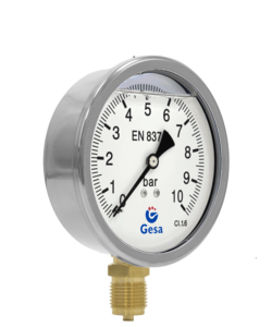 Manómetro de acero inoxidable con rosca de latón y glicerina Gesa