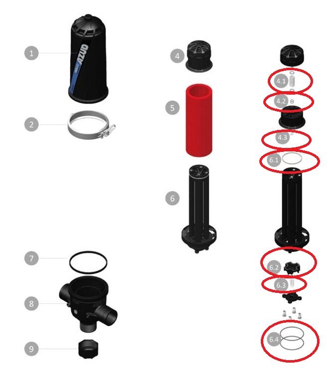 Kit de mantenimiento del filtro automático de anillas para riego Azud Helix automatic Kit de mantenimiento del filtro automático de anillas para riego Azud Helix automatic