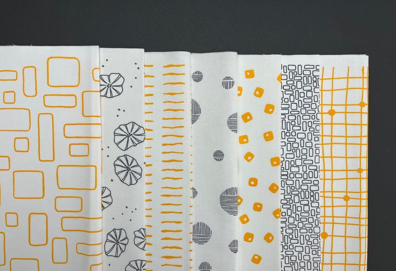 Pod Quilt Bundle of Cotton Fabrics, Yellow - Grey