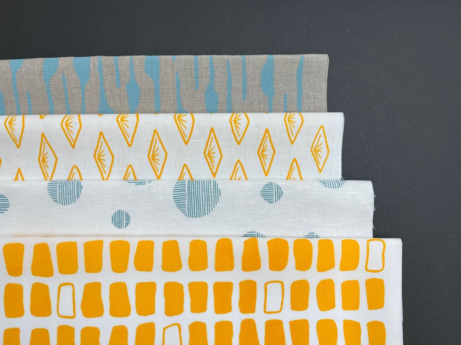 Bundle of 4 fabrics, duck egg blue and yellow