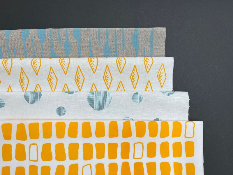 Bundle of 4 fabrics, duck egg blue and yellow