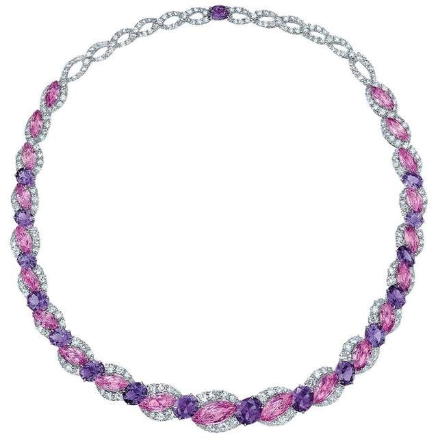 Cellini Plat/18KT 52.72Ct. of Pink &amp; Purple Sapphires, 15.97Ct. Diamond Necklace