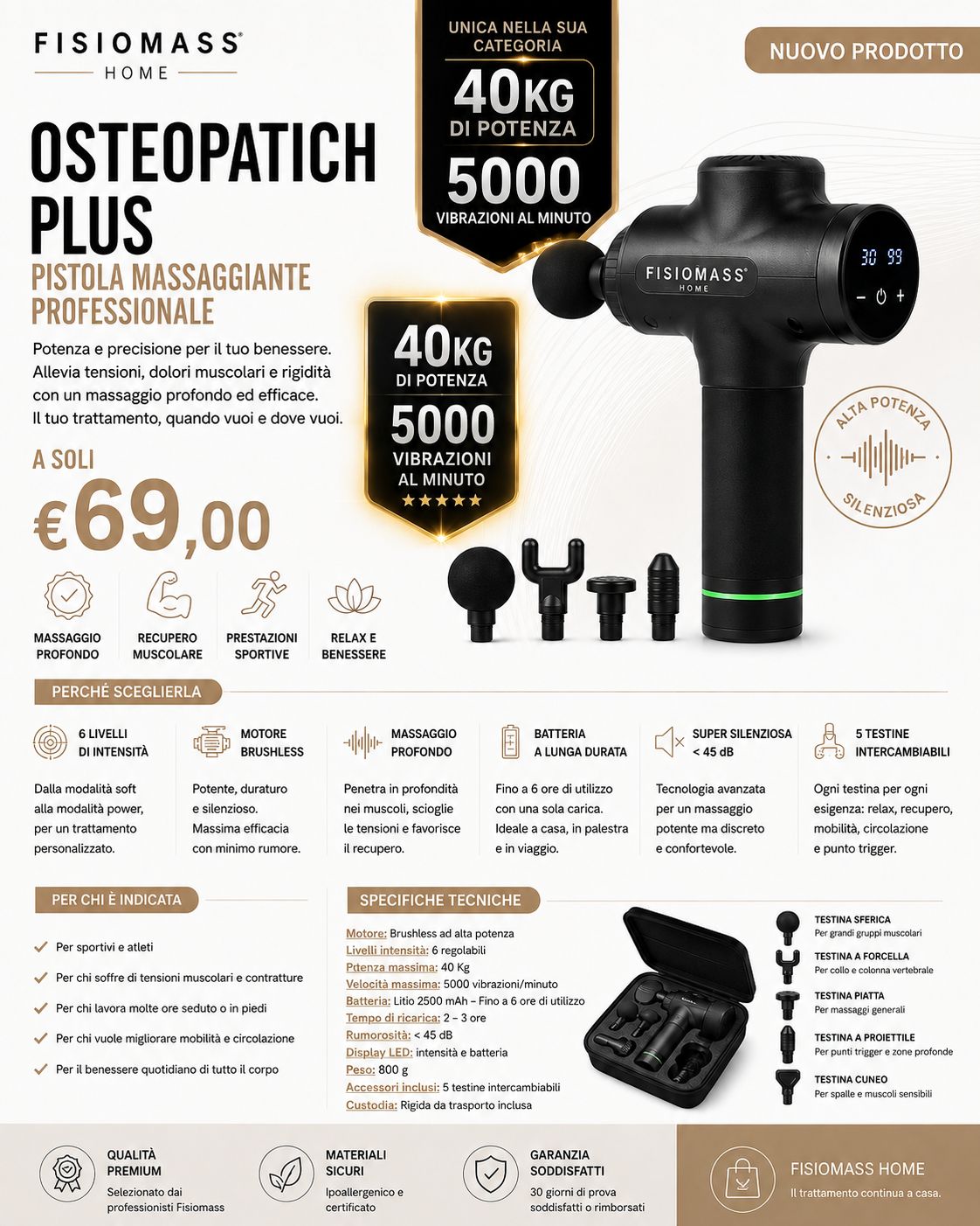 Pistola massaggiante Osteopathic Plus+
