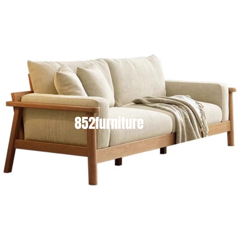 A388 日式原木布藝梳化 (solid wood sofa)