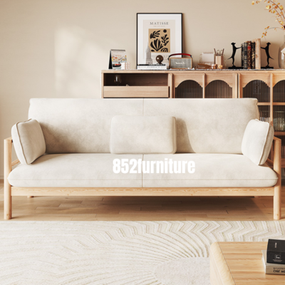 A389 日式原木布藝梳化 (solid wood sofa) - 複製