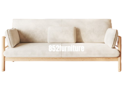 A389 日式原木布藝梳化 (solid wood sofa)